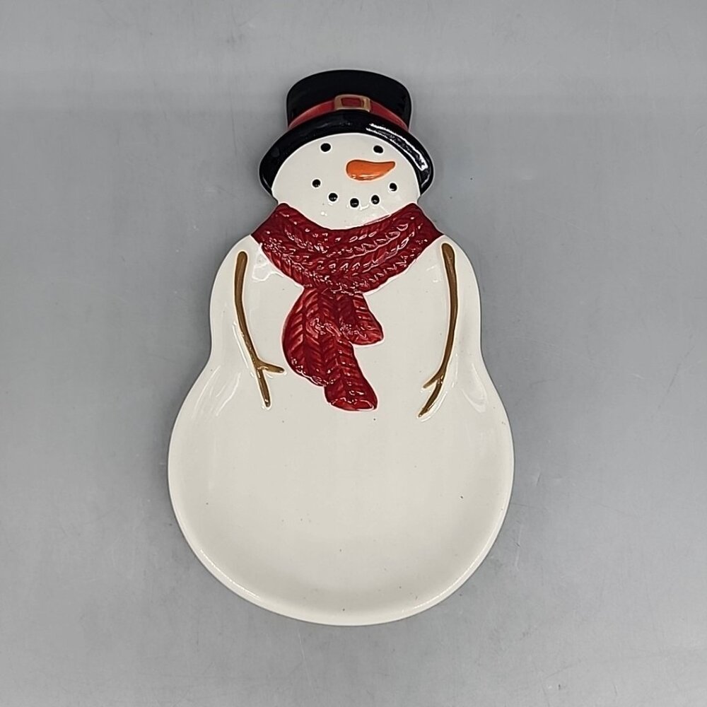 St. Nicholas Square YULETIDE Snowman Spoon Rest Ceramic White 8"